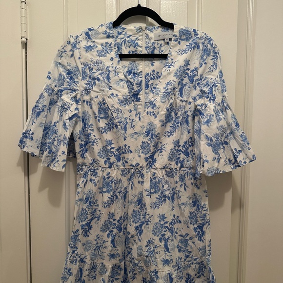Tuckernuck Ginger Midi Dress in Blue and White Floral Toile - Picture 4 of 7